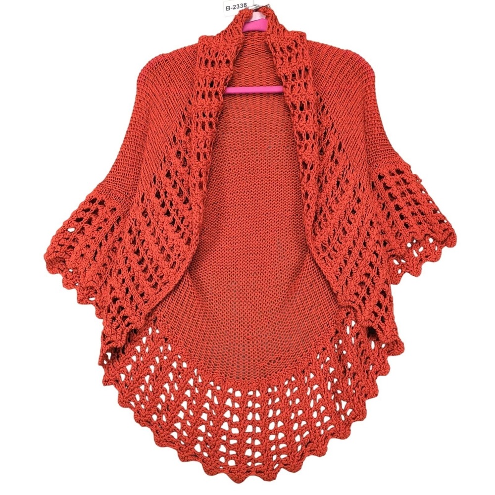 Vintage Y2K Vigoss Bonwee Orange Open Knit Wrap Sweater Womens OS Crochet Boho